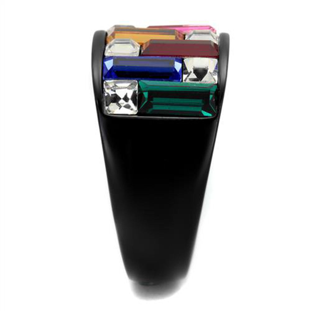 ARTK1397J Stainless Steel 4.68 Ct Multi-Color Crystal Black Cocktail Ring Women's Sz 5-10